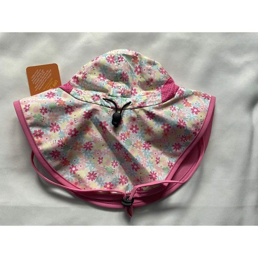 OMDEX Sun Hat Neck Flap Girls Floral Print and  UPF 50+ rating Medium